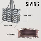 Utility Tote Bag with Zipper Top - Large Multipurpose Tote Organizer Bag - Chevron Grey
