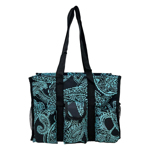 Utility Tote Bag with Zipper Top - Large Multipurpose Tote Organizer Bag - Paisley Blue