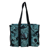 Utility Tote Bag with Zipper Top - Large Multipurpose Tote Organizer Bag - Paisley Blue