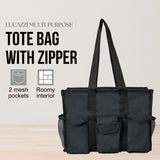 Utility Tote Bag with Zipper Top - Large Multipurpose Tote Organizer Bag - Black