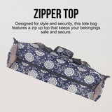 Utility Tote Bag with Zipper Top - Large Multipurpose Tote Organizer Bag - Navy Sunflower