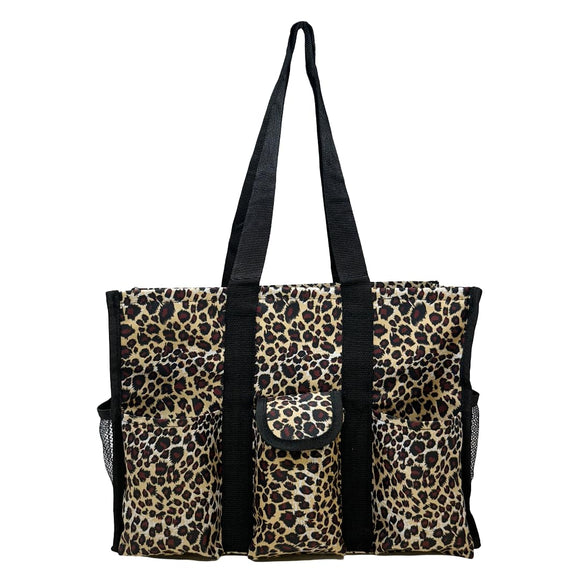Utility Tote Bag with Zipper Top - Large Multipurpose Tote Organizer Bag - Leopard