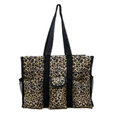 Utility Tote Bag with Zipper Top - Large Multipurpose Tote Organizer Bag - Leopard