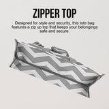 Utility Tote Bag with Zipper Top - Large Multipurpose Tote Organizer Bag - Chevron Grey