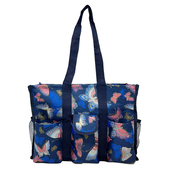 Utility Tote Bag with Zipper Top - Large Multipurpose Tote Organizer Bag - Butterfly Pink