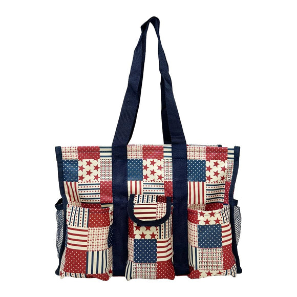 Utility Tote Bag with Zipper Top - Large Multipurpose Tote Organizer Bag - Flag