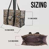 Utility Tote Bag with Zipper Top - Large Multipurpose Tote Organizer Bag - Leopard