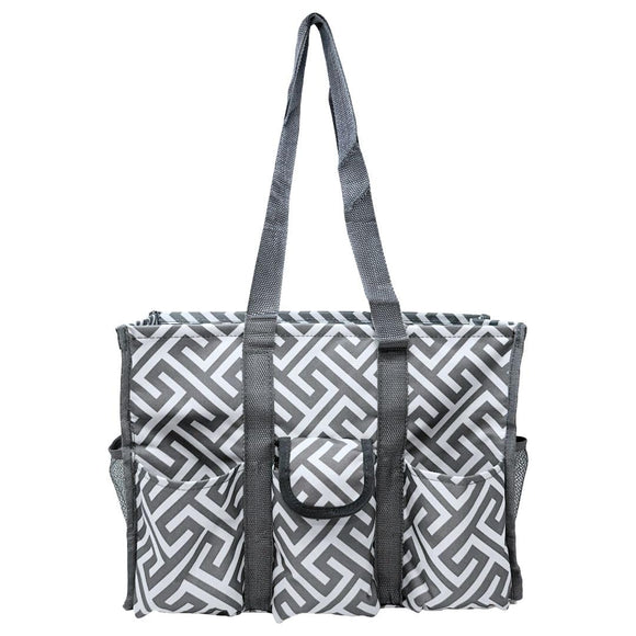 Utility Tote Bag with Zipper Top - Large Multipurpose Tote Organizer Bag - Geo Gray