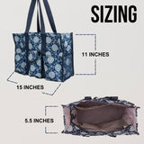 Utility Tote Bag with Zipper Top - Large Multipurpose Tote Organizer Bag - Navy Sunflower