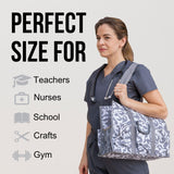 Utility Tote Bag with Zipper Top - Large Multipurpose Tote Organizer Bag - Damask Gray