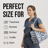 Utility Tote Bag with Zipper Top - Large Multipurpose Tote Organizer Bag - Chevron Grey