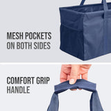 Large Utility Tote Bag - Oversized Collapsible Tote with Wire Frame - Includes 5x7 Bag with Hook - Navy Blue