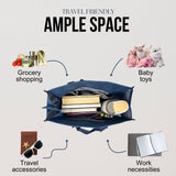 Utility Tote Bag with Zipper Top - Large Multipurpose Tote Organizer Bag - Navy Blue