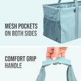 Large Utility Tote Bag - Oversized Collapsible Tote with Wire Frame - Includes 5x7 Bag with Hook - Light Blue