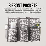 Utility Tote Bag with Zipper Top - Large Multipurpose Tote Organizer Bag - Damask Gray