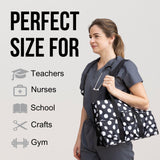 Utility Tote Bag with Zipper Top - Large Multipurpose Tote Organizer Bag - Polka Dot
