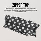 Utility Tote Bag with Zipper Top - Large Multipurpose Tote Organizer Bag - Polka Dot
