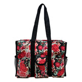 Utility Tote Bag with Zipper Top - Large Multipurpose Tote Organizer Bag - Red Floral