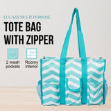 Utility Tote Bag with Zipper Top - Large Multipurpose Tote Organizer Bag - Chevron Teal