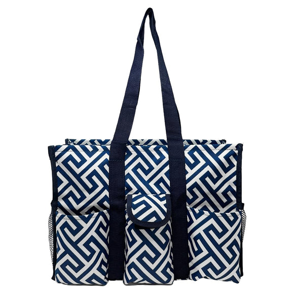 Utility Tote Bag with Zipper Top - Large Multipurpose Tote Organizer Bag - Geo Navy