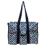 Utility Tote Bag with Zipper Top - Large Multipurpose Tote Organizer Bag - Geo Navy
