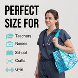 Utility Tote Bag with Zipper Top - Large Multipurpose Tote Organizer Bag - Geo Teal