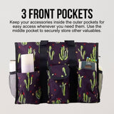 Utility Tote Bag with Zipper Top - Large Multipurpose Tote Organizer Bag - Cactus Purple