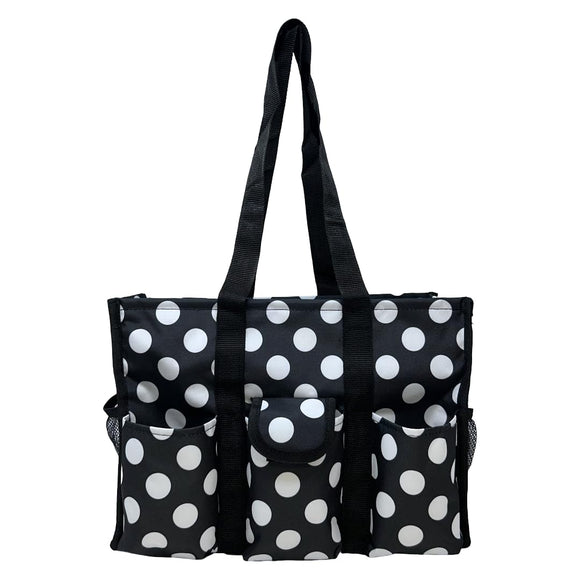 Utility Tote Bag with Zipper Top - Large Multipurpose Tote Organizer Bag - Polka Dot
