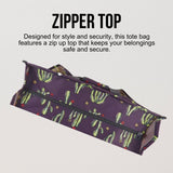 Utility Tote Bag with Zipper Top - Large Multipurpose Tote Organizer Bag - Cactus Purple