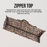 Utility Tote Bag with Zipper Top - Large Multipurpose Tote Organizer Bag - Leopard