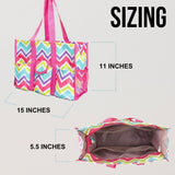 Utility Tote Bag with Zipper Top - Large Multipurpose Tote Organizer Bag - Chevron Multi