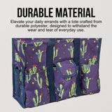 Utility Tote Bag with Zipper Top - Large Multipurpose Tote Organizer Bag - Cactus Purple
