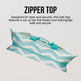 Utility Tote Bag with Zipper Top - Large Multipurpose Tote Organizer Bag - Chevron Teal