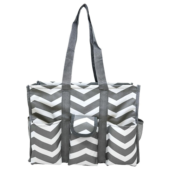Utility Tote Bag with Zipper Top - Large Multipurpose Tote Organizer Bag - Chevron Grey