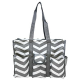 Utility Tote Bag with Zipper Top - Large Multipurpose Tote Organizer Bag - Chevron Grey