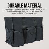 Utility Tote Bag with Zipper Top - Large Multipurpose Tote Organizer Bag - Black