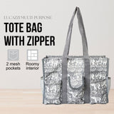 Utility Tote Bag with Zipper Top - Large Multipurpose Tote Organizer Bag - Elephant Gray