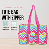 Utility Tote Bag with Zipper Top - Large Multipurpose Tote Organizer Bag - Chevron Multi