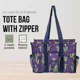 Utility Tote Bag with Zipper Top - Large Multipurpose Tote Organizer Bag - Cactus Purple