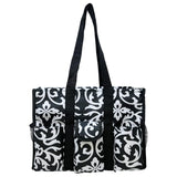 Utility Tote Bag with Zipper Top - Large Multipurpose Tote Organizer Bag - Damask Black