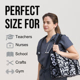 Utility Tote Bag with Zipper Top - Large Multipurpose Tote Organizer Bag - Damask Black