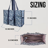 Utility Tote Bag with Zipper Top - Large Multipurpose Tote Organizer Bag - Geo Navy