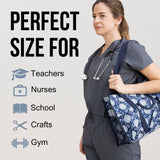 Utility Tote Bag with Zipper Top - Large Multipurpose Tote Organizer Bag - Navy Sunflower