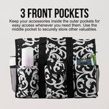 Utility Tote Bag with Zipper Top - Large Multipurpose Tote Organizer Bag - Damask Black