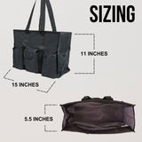 Utility Tote Bag with Zipper Top - Large Multipurpose Tote Organizer Bag - Black