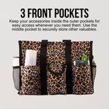 Utility Tote Bag with Zipper Top - Large Multipurpose Tote Organizer Bag - Leopard