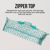 Utility Tote Bag with Zipper Top - Large Multipurpose Tote Organizer Bag - Geo Teal