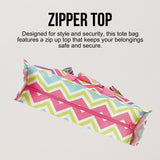 Utility Tote Bag with Zipper Top - Large Multipurpose Tote Organizer Bag - Chevron Multi