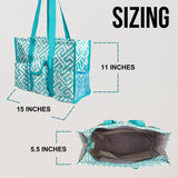 Utility Tote Bag with Zipper Top - Large Multipurpose Tote Organizer Bag - Geo Teal