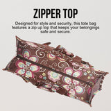 Utility Tote Bag with Zipper Top - Large Multipurpose Tote Organizer Bag - Brown Daisy